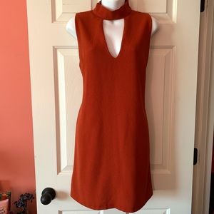 NWOT Boohoo High Neck Keyhole Rust Dress